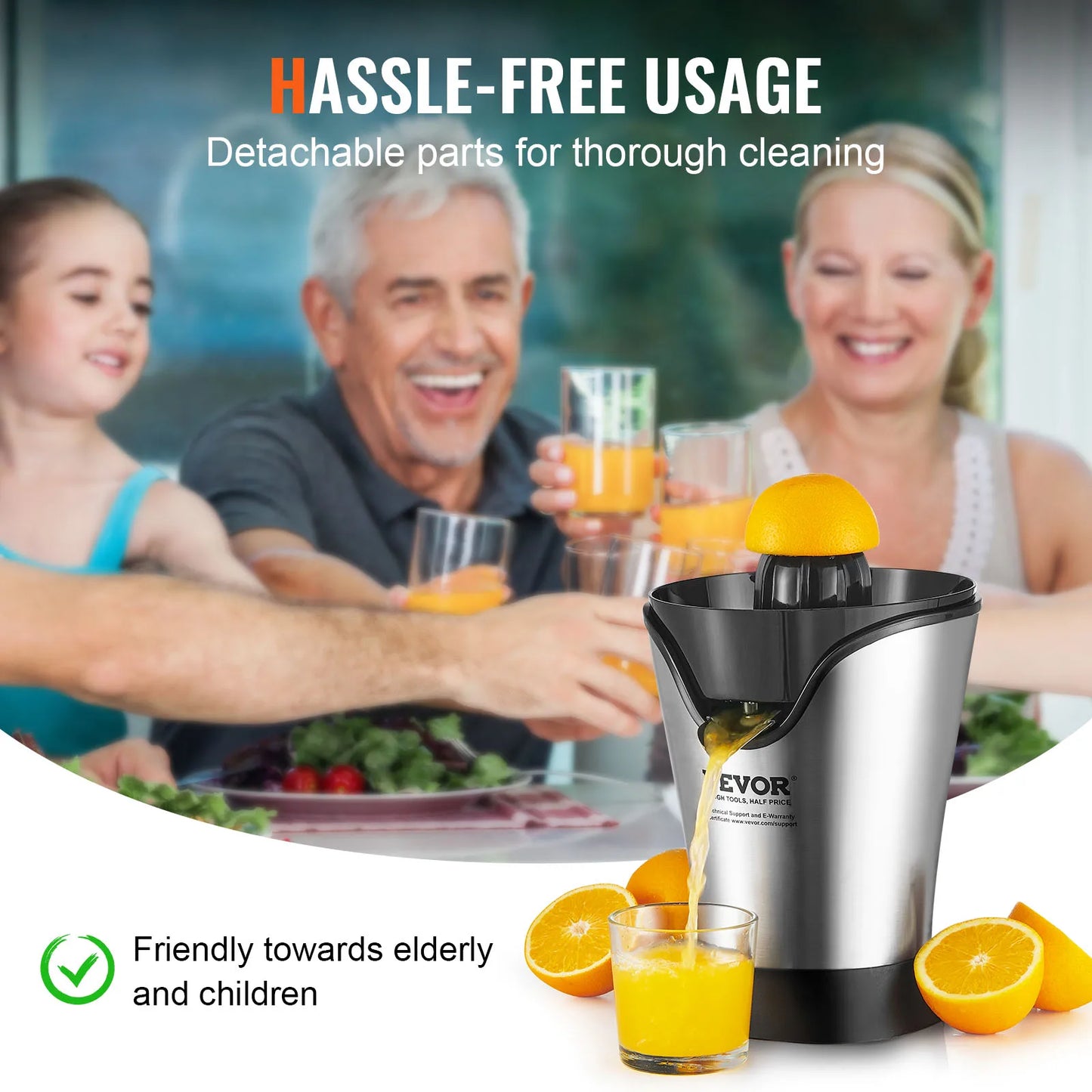 SucceBuy Electric Citrus Juicer Orange Juice Squeezer With One Juicing Cone 100W Stainless Steel Filter Orange Juice Maker