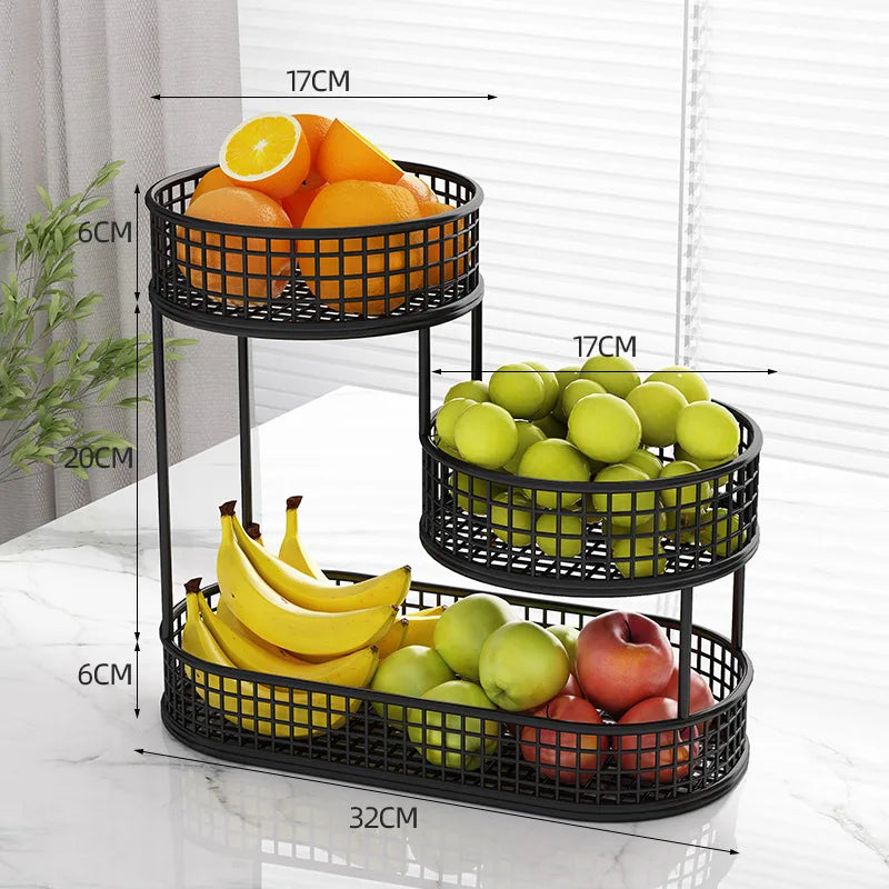 Stainless steel multi-layer fruit basket, round metal storage box, elegant display rack for living room, kitchen, dining table