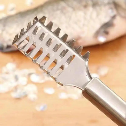 Kitchenley 2-in-1 Fish Scale Scraper & Shrimp Deveining Knife – Stainless Steel Fish Cleaning Tool for Seafood Prep