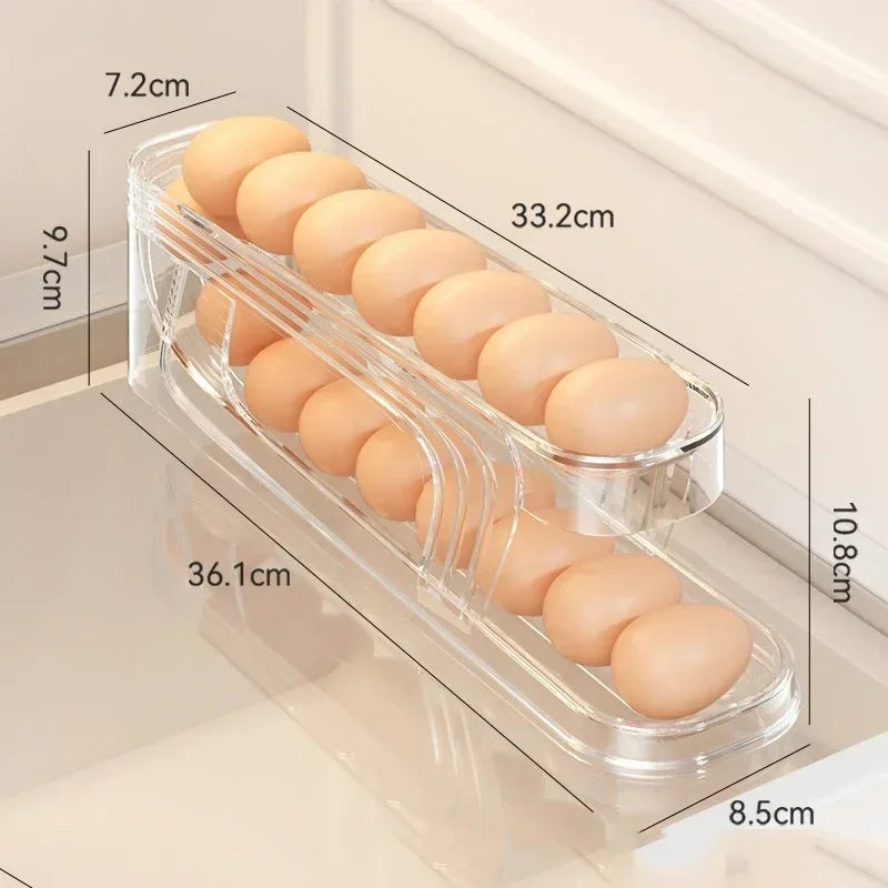 Bilayer Fridge Egg Storage Box Automatic Rolling Eggs Holder Rack Ladder Style Refrigerator Eggs Dispenser Egg Organizer Holder