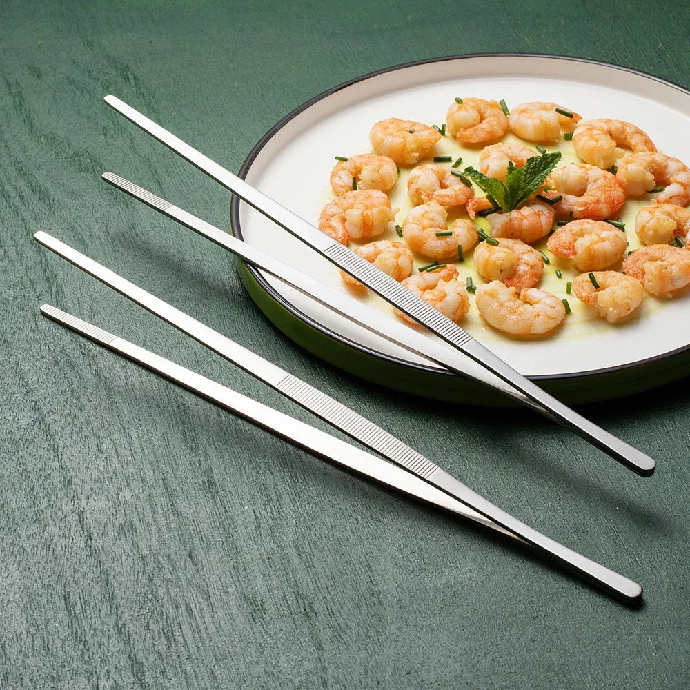 Stainless Steel Kitchen & BBQ Tongs – Grill Meat Tongs & Cooking Tweezers (1/3/4 Pcs)