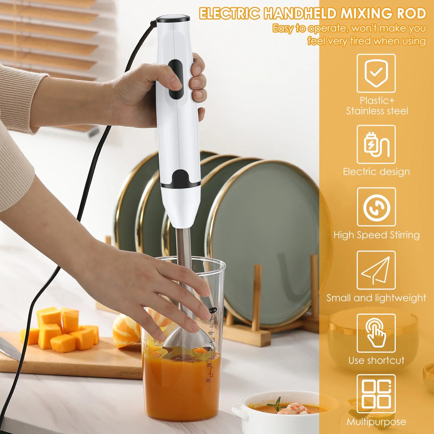 Immersion Blender Household Handheld Immersion Blender Multifunctional Electric Stick Blender for Soup Smoothie Sauce Juice