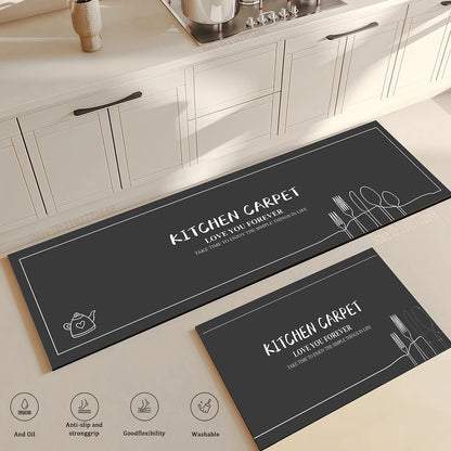 Kitchen Corner Floor Mat  Waterproof Carpet Non-slip Foot Mats Long Carpets Rug Black Plaid Home Decoration Rugs Washable Mat