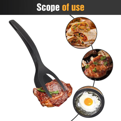 Egg Flipper Spatula 2 in 1 Grip and Flip Spatula Tongs Silicone Egg Flipper Tool Fish French Toast Tongs Non-Stick Cooking