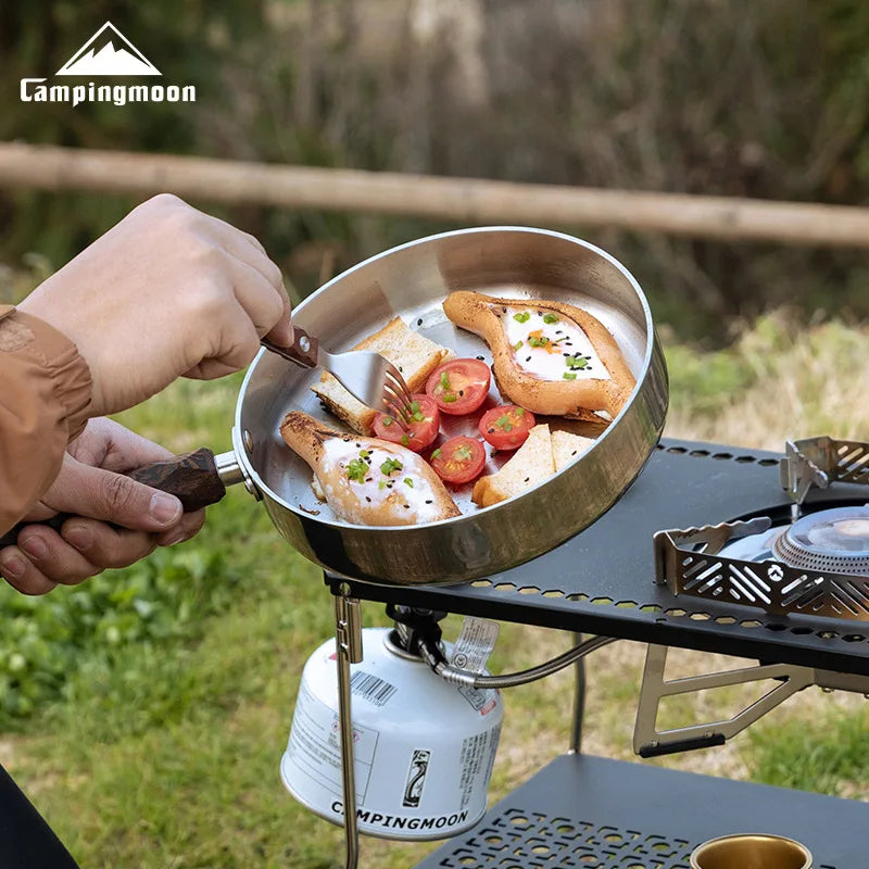 CAMPINGMOON CC-19 Portable Deep Frying Pan – Three-Layer Steel Camping Pan with Detachable Handle