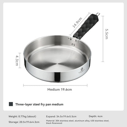 CAMPINGMOON CC-19 Portable Deep Frying Pan – Three-Layer Steel Camping Pan with Detachable Handle