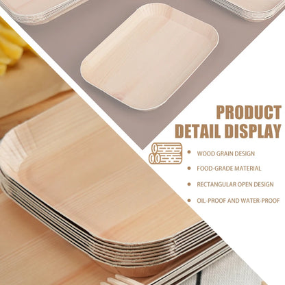 10/20pcs Disposable Rectangle Wood Plates Paper Tray Tableware Desserts Bread Salad Dinner Party Table Accessorie Container