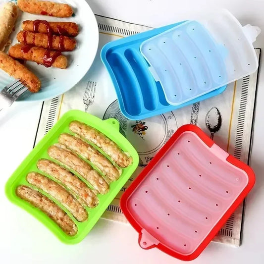 Sausage Maker Mould 6 Cavity Silicone DIY Ham Hot Dog Making Moulds With Lid Kitchen Household Sausages Cake Baking Tools Molds