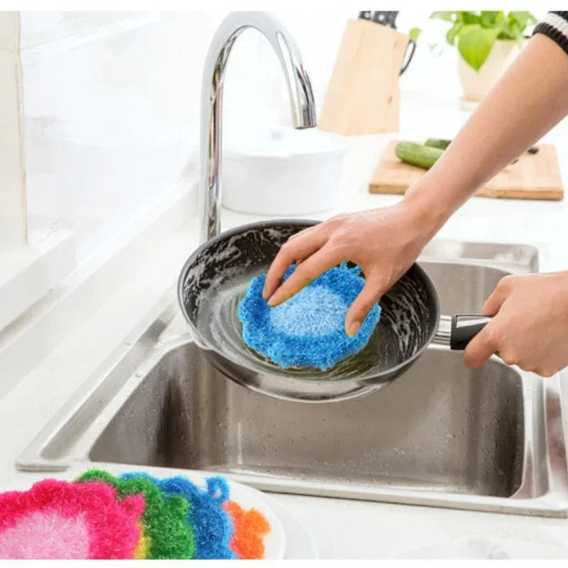 Multifunctional Cleaning Brush Dishwashing Sponge Scouring Pad Kitchen Pot and Bowl Brush Kitchen Cleaning Gadget Random Color
