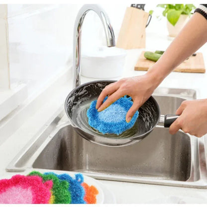 Multifunctional Cleaning Brush Dishwashing Sponge Scouring Pad Kitchen Pot and Bowl Brush Kitchen Cleaning Gadget Random Color