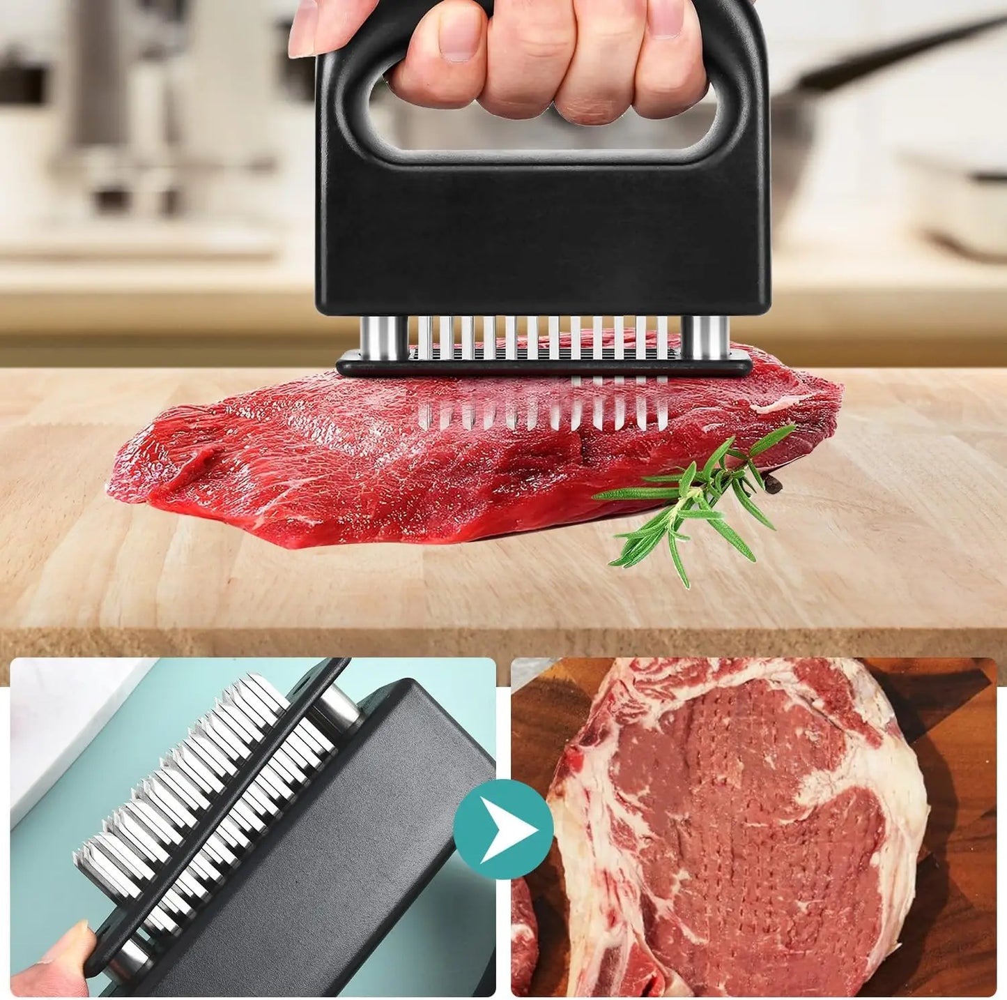 48-Blade Stainless Steel Needle Meat Tenderizer – Beef & Steak Mallet Pounder