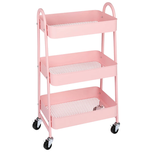 JHK 3-Tier Metal Kitchen Storage Cart with Lockable Wheels – Mobile Rolling Shelving Unit Organizer