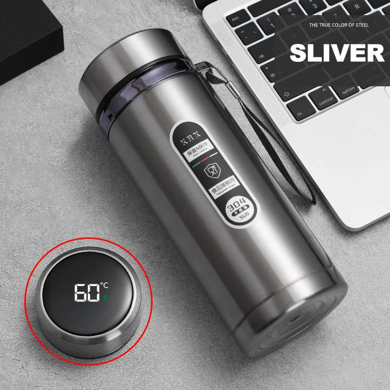 Stainless Steel Thermos Bottle with LED Temperature Display – 500ml & 1L - Kitchenley