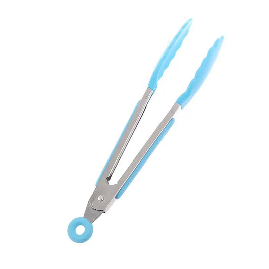 Silicone & Stainless Steel BBQ Grilling Tongs – Non-Stick Cooking, Salad & Bread Serving Clip