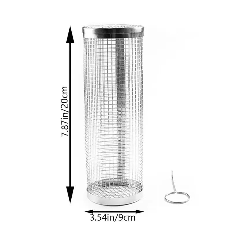 Rolling BBQ Grill Basket – Cylinder Barbecue Cage & Grilling Basket for Outdoor Camping