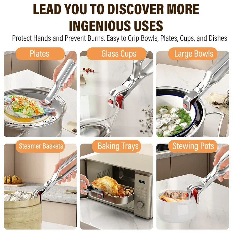 Stainless Steel Gripper Clips Hot Dish Plate Anti-Scald Clip Non-slip Bowls Clamp Holder for Frying Pans Air Fryer Steamers Oven