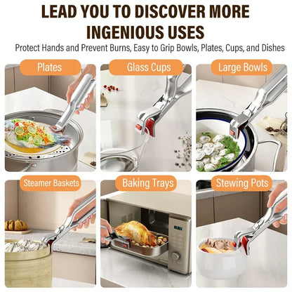 Stainless Steel Gripper Clips Hot Dish Plate Anti-Scald Clip Non-slip Bowls Clamp Holder for Frying Pans Air Fryer Steamers Oven