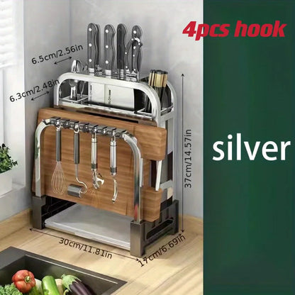 Kitchenley Stainless Steel Knife & Cutting Board Integrated Storage Rack – Countertop Holder for Kitchen Organization
