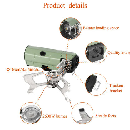 2600W Portable Gas Stove Folding Camping Stove Outdoor Hiking BBQ Travel Cooking Grill Cassette Burner