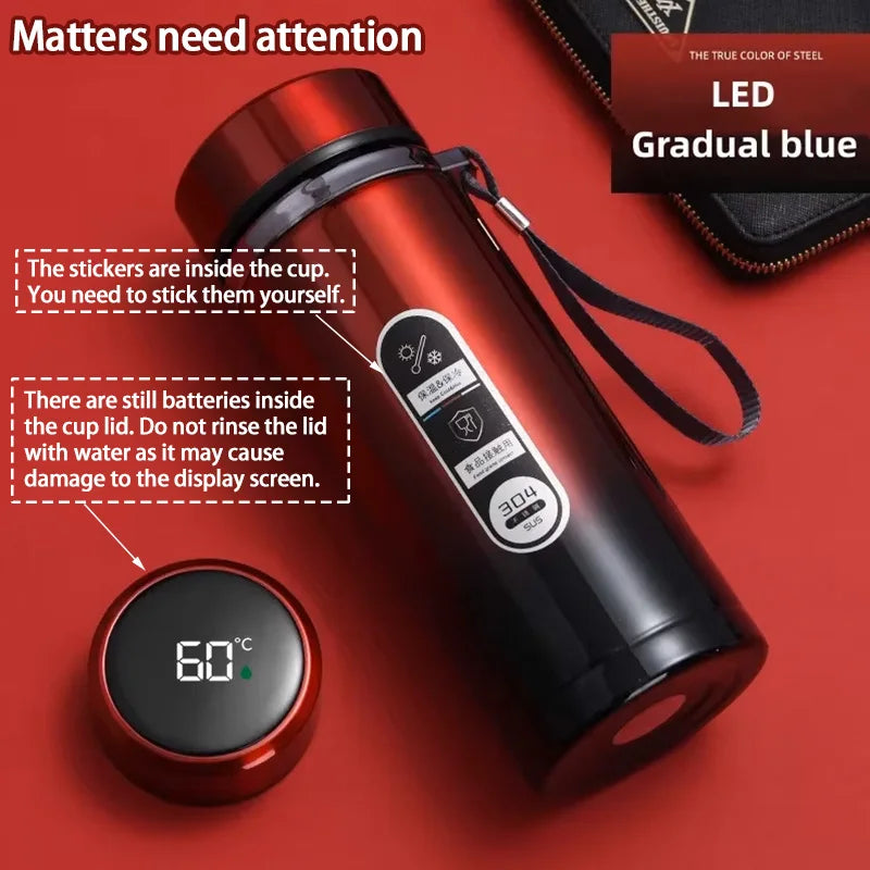 Stainless Steel Thermos Bottle with LED Temperature Display – 500ml & 1L - Kitchenley