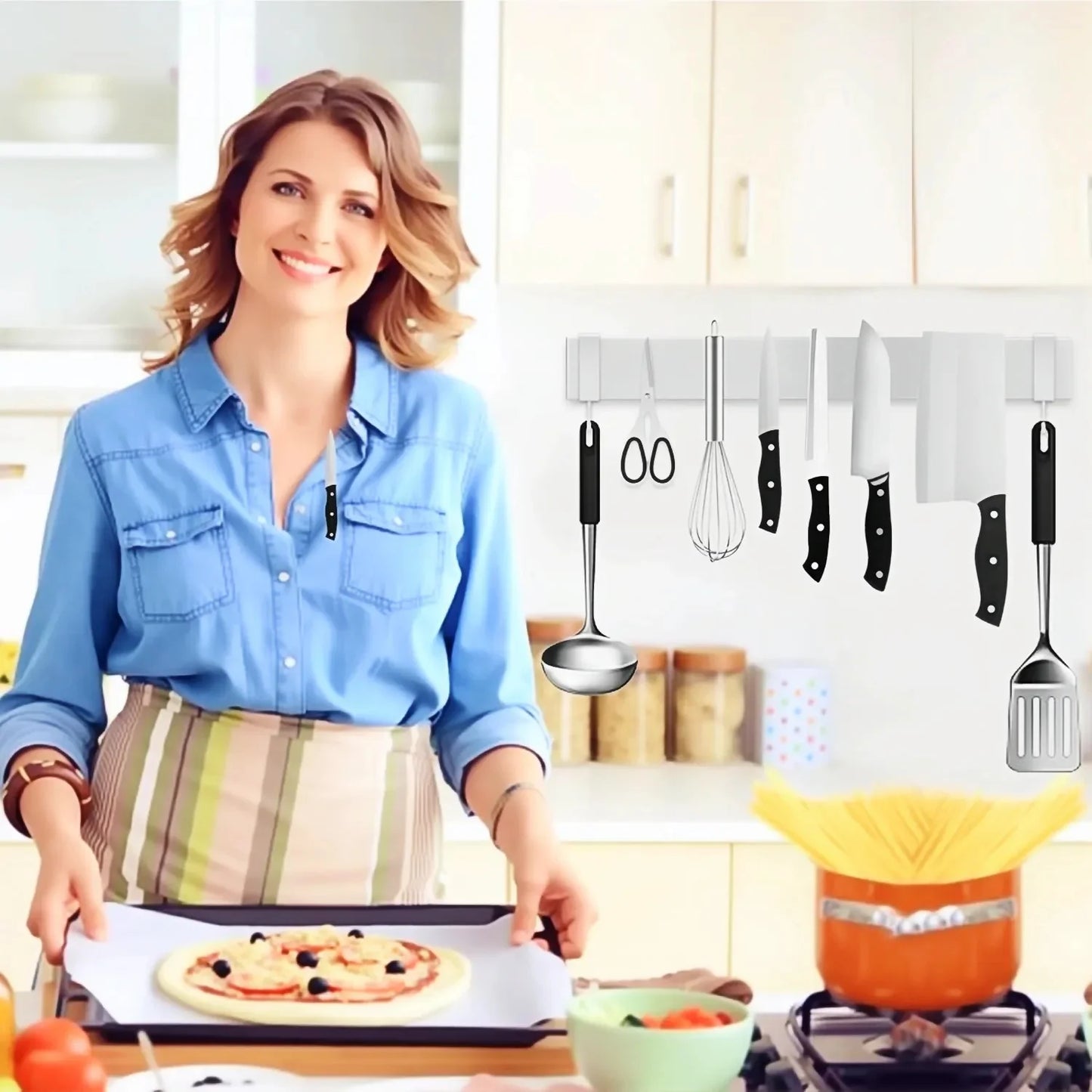 40CM 50CM Stainless Steel Knife Stand Magnetic Knife Holder Wall Block Storage Rack for Knives Kitchen Accessories Organizer