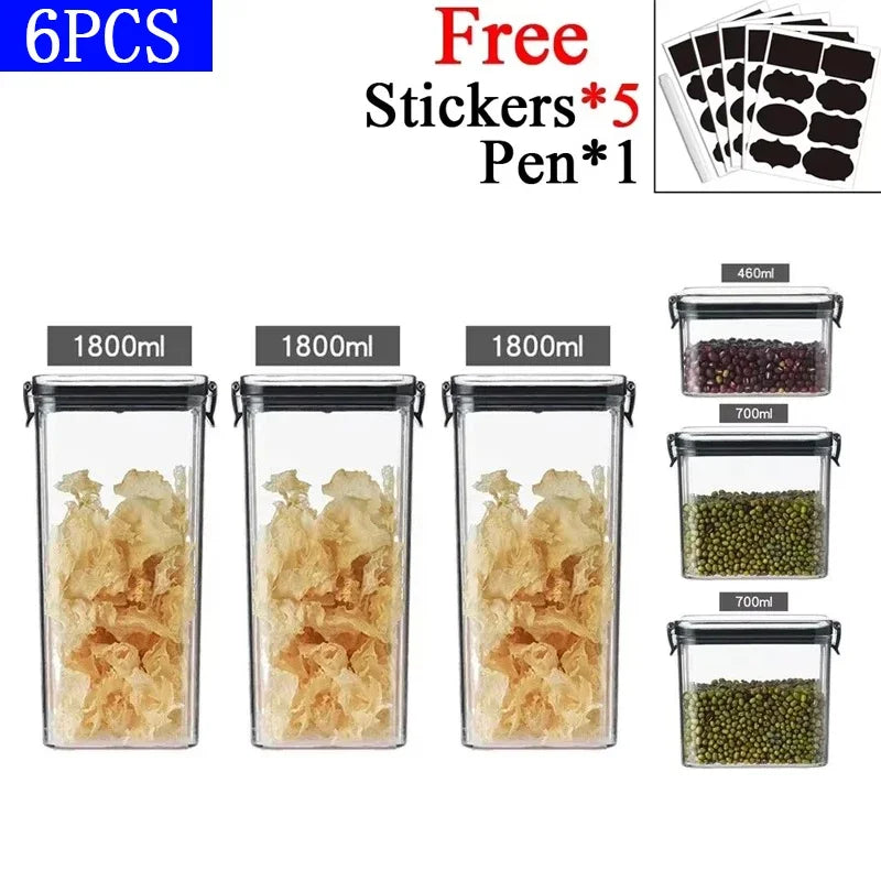 460/700/950/1300/1800ml Thick Sealed Storage Tank Transparent Square Dried Fruit Storage Box Kitchen Grain Storage Jar Container