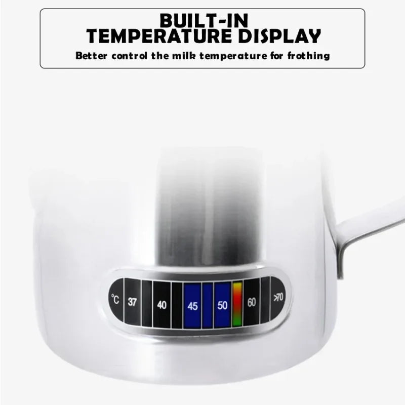 350mL Stainless Steel Milk Frothing Pitcher Temperature Display Milk Frother Pitcher Jug Cup for Latte Art Barista Kitchen