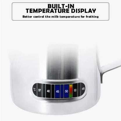 350mL Stainless Steel Milk Frothing Pitcher Temperature Display Milk Frother Pitcher Jug Cup for Latte Art Barista Kitchen