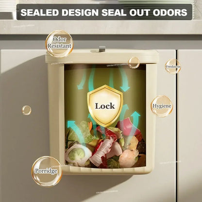 12L Kitchen Trash Can Wall Mounted Hanging Trash Bin with Lid Garbage Can for Cabinet Under Sink Waste Garbage Compost Bin Trash