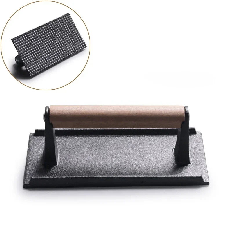 Kitchenley Heavy-Duty Cast Iron Steak & Burger Press – Round & Rectangular Meat Press with Handle for Outdoor Grilling