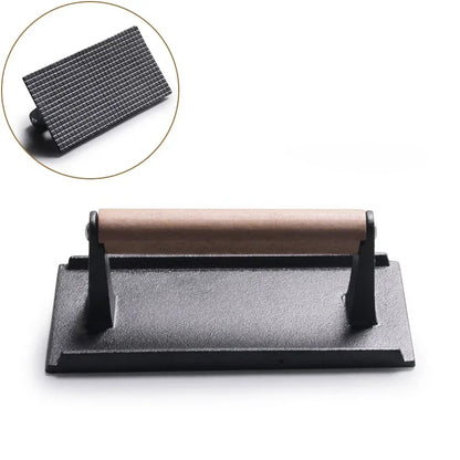 Kitchenley Heavy-Duty Cast Iron Steak & Burger Press – Round & Rectangular Meat Press with Handle for Outdoor Grilling