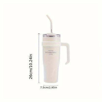 1pc Stainless Steel Ice Tumbler 38.55oz Insulated Cup with Handle & Straw Keeps Cold for 24 Hrs Car Insulation Cup Coffee Water