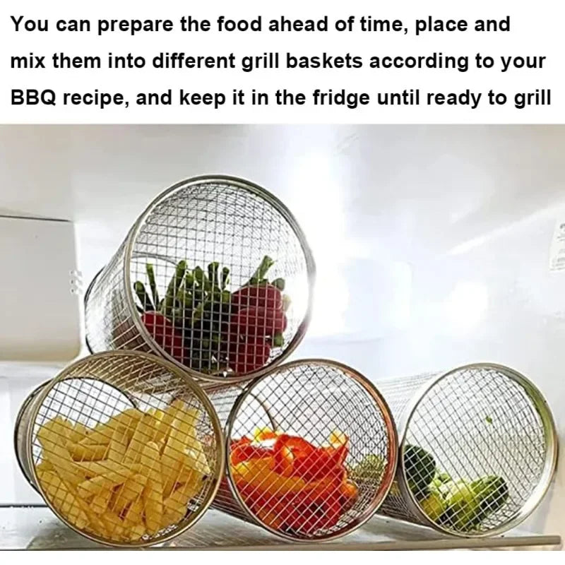 Rolling BBQ Grill Basket – Cylinder Barbecue Cage & Grilling Basket for Outdoor Camping