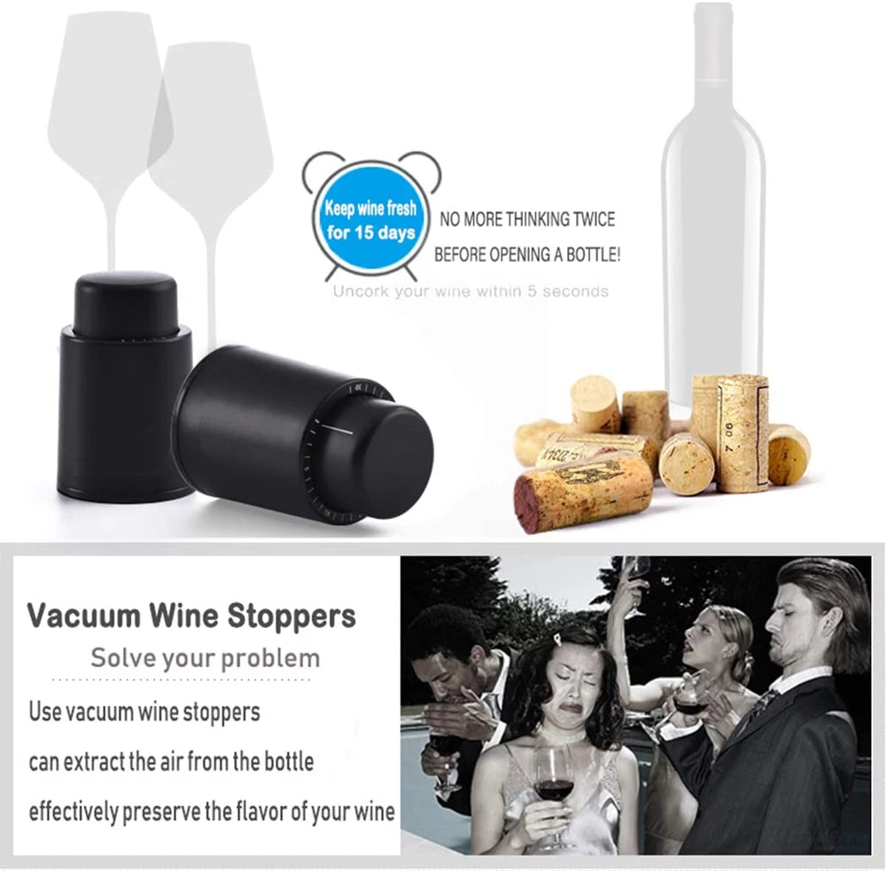 Vacuum Wine Bottle Stopper – Reusable Push-Style Wine Cork - Kitchenley