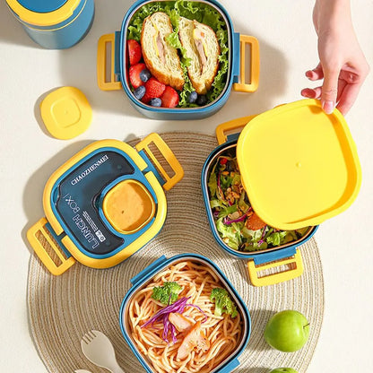 Blue/Green/Pink/White Insulated Lunch Box Plastic/Stainless Steel 15*15*9.6 CM Bento Box Lunch Box with Cutlery Camp Out