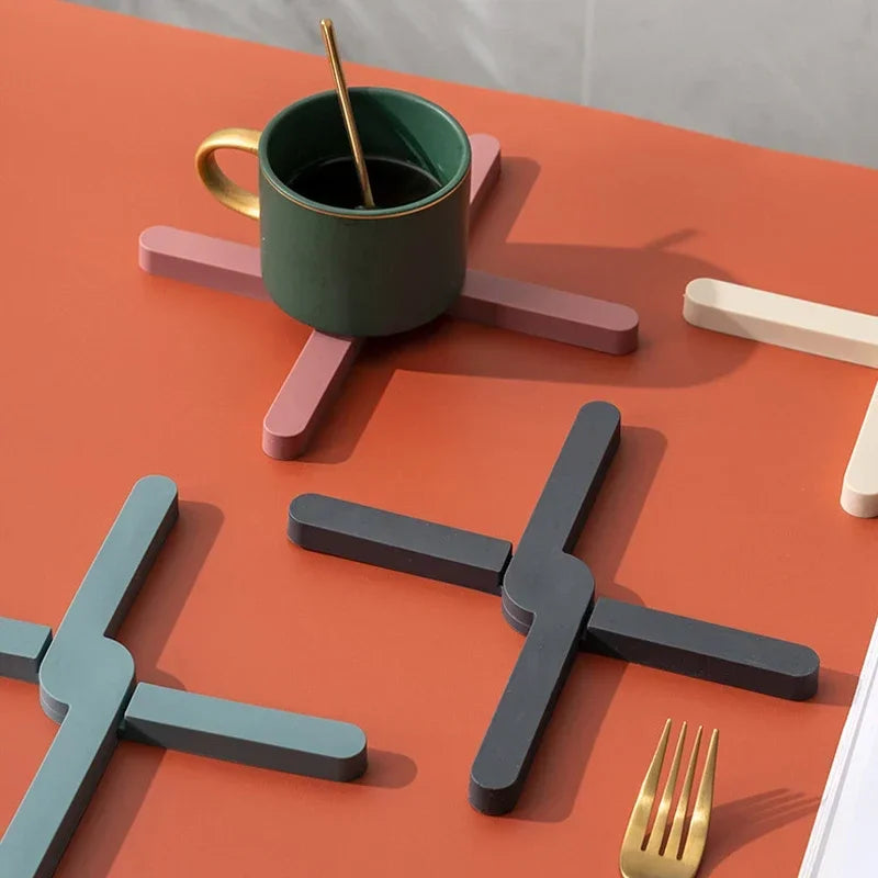 Silicone Heat Resistant Pad Foldable Non-Slip Pot Pan Mat Table Placemat Dish Plate Cross Holder Coaster Kitchen Table Trivet