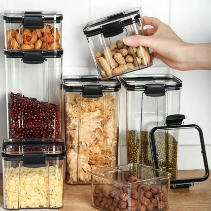 460/700/950/1300/1800ml Thick Sealed Storage Tank Transparent Square Dried Fruit Storage Box Kitchen Grain Storage Jar Container