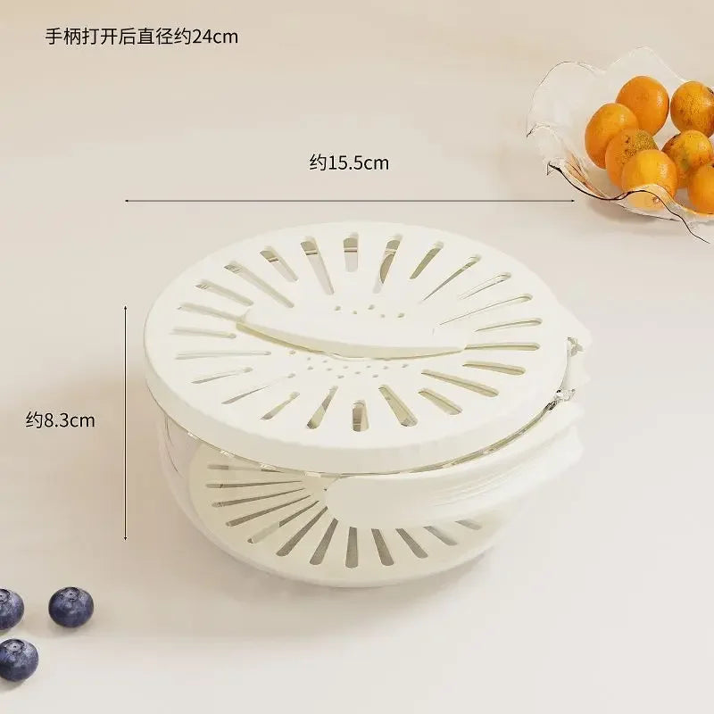 Folding Fruit & Vegetable Drain Wash Basket – Storage Box with Dehydrating Cooler & Handle