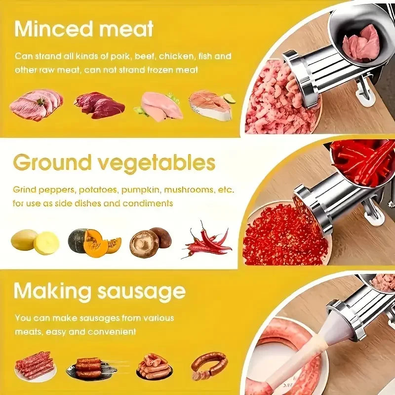 Heavy-Duty Manual Meat Mincer & Grinder – Sausage Filler, Noodle & Pasta Maker Kitchen Tool
