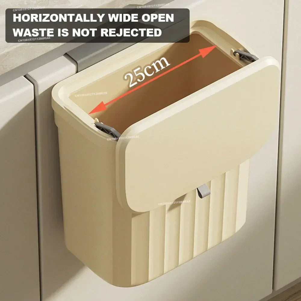 12L Kitchen Trash Can Wall Mounted Hanging Trash Bin with Lid Garbage Can for Cabinet Under Sink Waste Garbage Compost Bin Trash