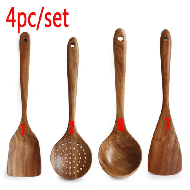 1-10 PC Wooden Cooking Spoons Smooth Teak Wooden Cooking Utensils Non-Stick Wooden Cooking Utensils – Wooden Spoons Set
