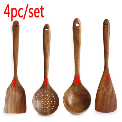 1-10 PC Wooden Cooking Spoons Smooth Teak Wooden Cooking Utensils Non-Stick Wooden Cooking Utensils – Wooden Spoons Set