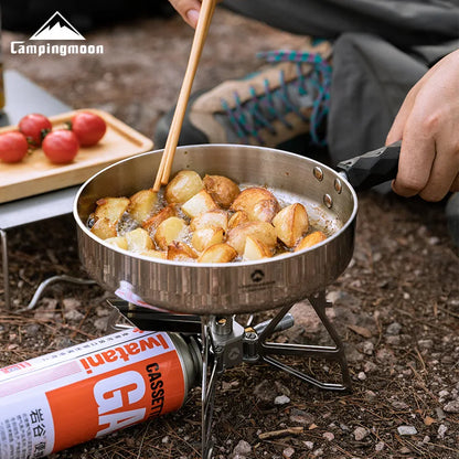 CAMPINGMOON CC-19 Portable Deep Frying Pan – Three-Layer Steel Camping Pan with Detachable Handle
