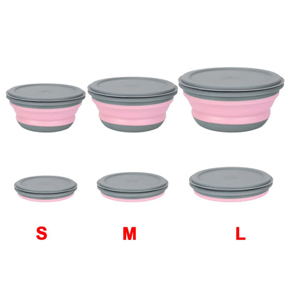 Folding Lunch Box Bowl Sets Silicone 3Pcs/Set Food Container Tableware Set Foldable Salad Bowl with Lid Portable