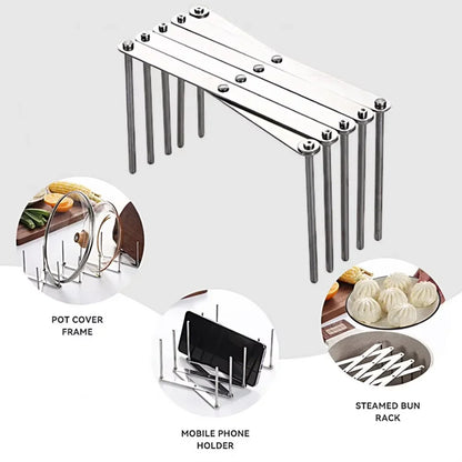 Retractable Stainless Steel Pot Lid Holder & Plate Dish Rack – Space-Saving Heavy-Duty Kitchen Organizer
