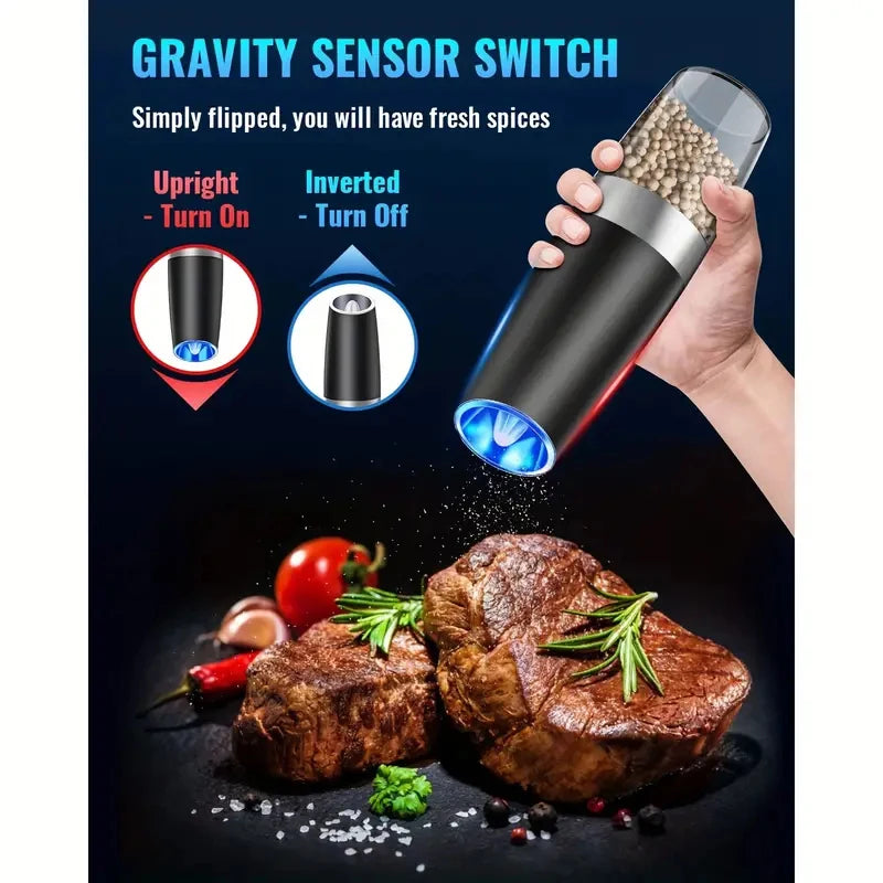Gravity Electric Salt And Pepper Mill, Tilt To Grind Automatically, Battery Powered, Coarseness Adjustable, Upgraded Large Capac