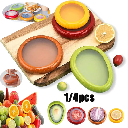 1/4Pc Silicone Fruit And Vegetable Fresh-Keeping Box Portable Food Storage Container Set Cover Transparent Reusable Kitchen Tool