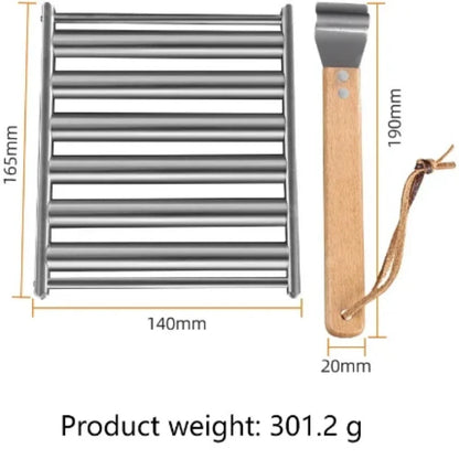Hot Dog Roller Rack, Stainless Steel Outdoors BBQ Sausage Grill Pan With Long Wood Handle,New Barbecue Tools