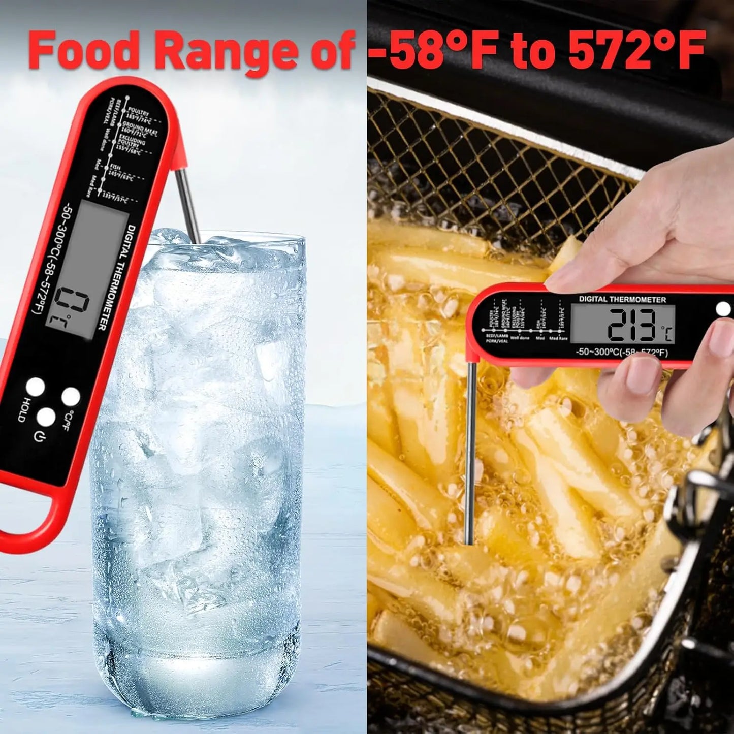 Food Thermometer Fast Precise with Magnet Foldable Probe Grill & Cooking Outdoor Camping & Kitchen Accessories Water Resistant