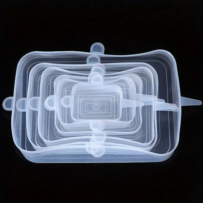 6pcs silicone lid universal fresh-keeping cover round rectangular sealed bowl lid leftover refrigerator cling film set mold